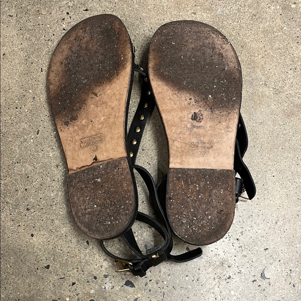 Golden Goose Black Leather Studded T-Strap Sandals - Picture 2 of 2